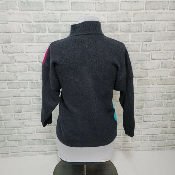 Vintage 80s Richard &‎ Co Bright Colorful Colorblock Angora Sweater Mock Neck - Picture 5 of 7